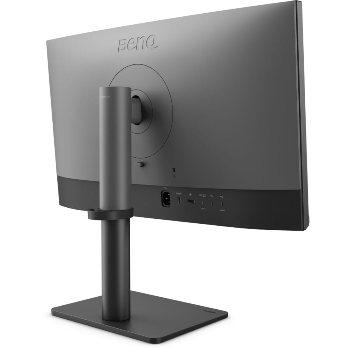 Een achteraanzicht van een computermonitor met een standaard. Het BenQ-logo is zichtbaar.