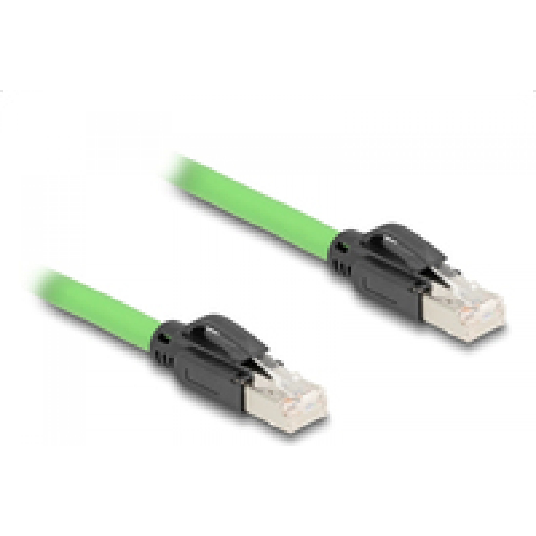 Cavo Ethernet verde con connettori su entrambe le estremità.