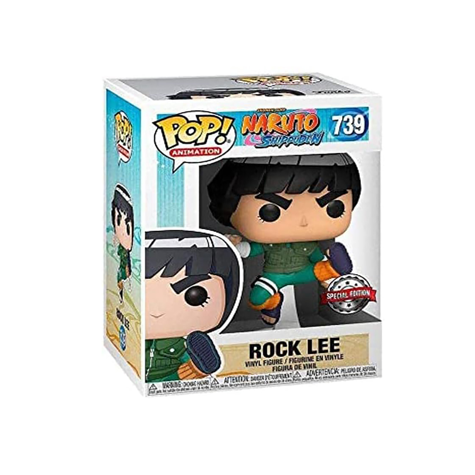 Eine Pop!-Figur von Rock Lee aus Naruto. Er trägt ein grünes Outfit und hat stachelige schwarze Haare.