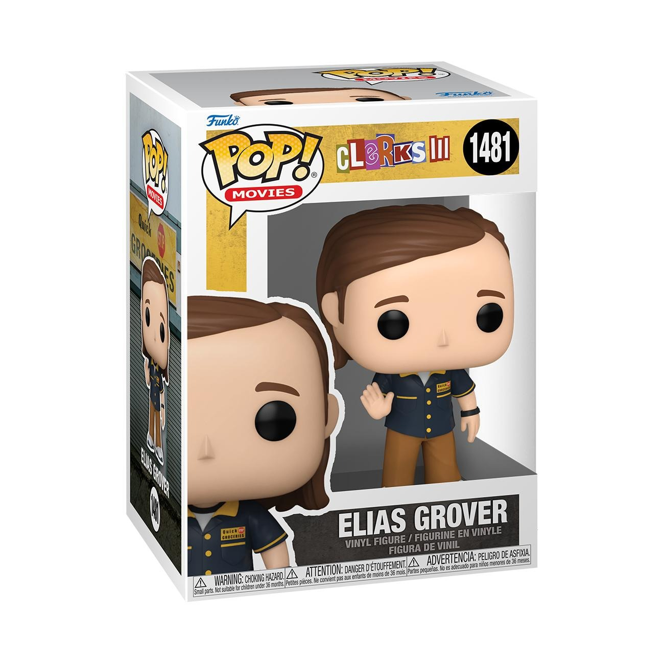 Figurka Funko Pop Eliasa Grovera z Clerks III, w pudełku.