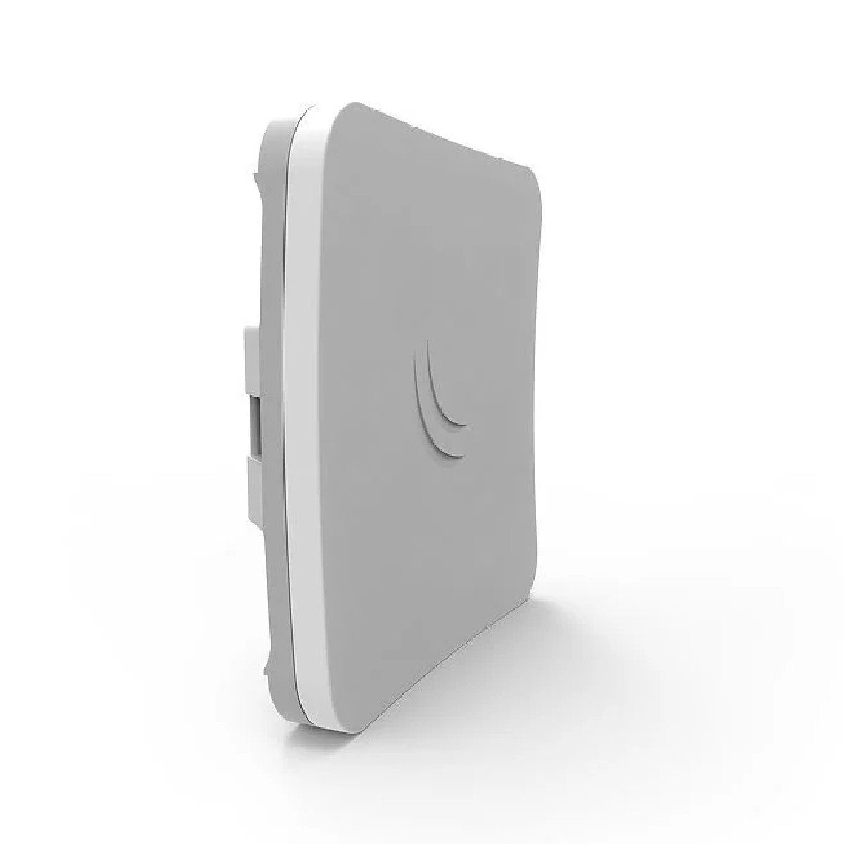 Szare prostokątne urządzenie z białą obwódką. Ma logo i zakrzywiony design.