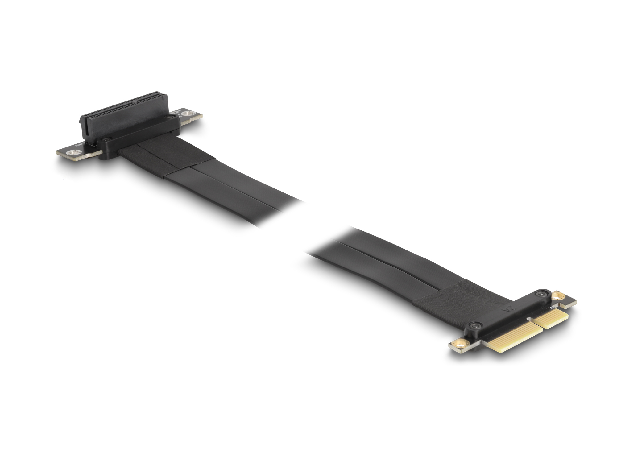Cavi riser PCI-E neri su sfondo bianco, connettori visibili.