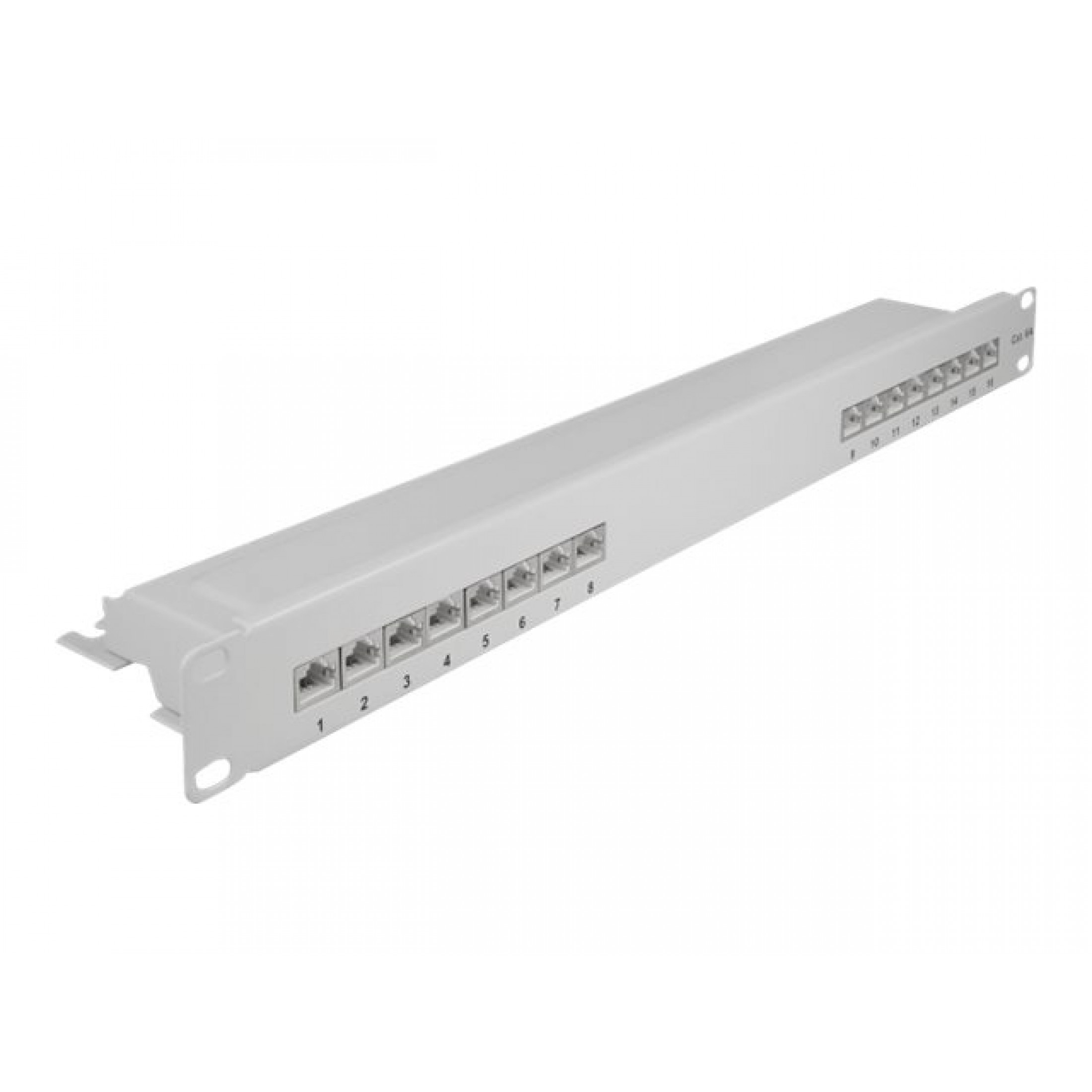 Un pannello di permutazione di rete bianco con più porte Ethernet.