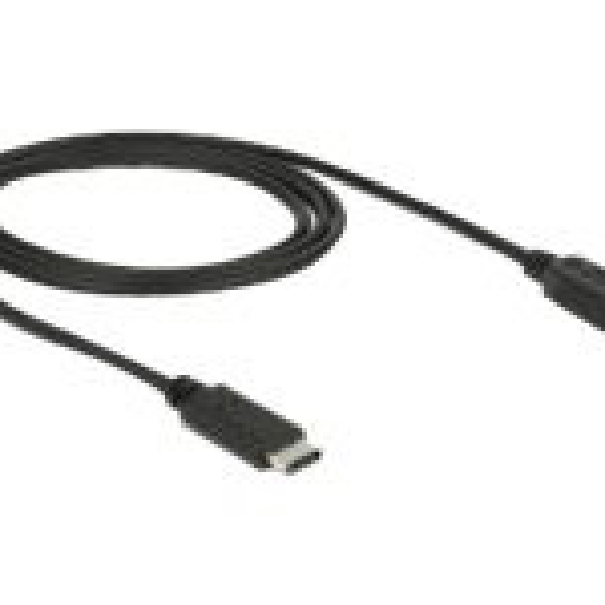 Zwarte USB-C kabel. De kabel is zwart en heeft connectoren aan beide uiteinden. Witte achtergrond.
