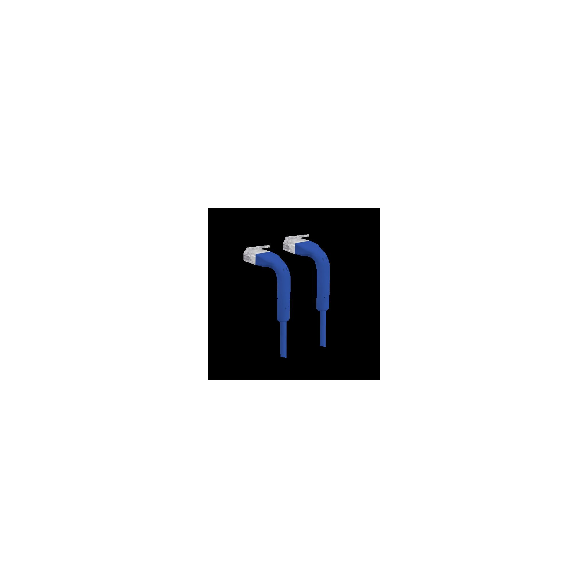 Due cavi Ethernet blu con connettori, su sfondo nero. Design semplice e piatto.