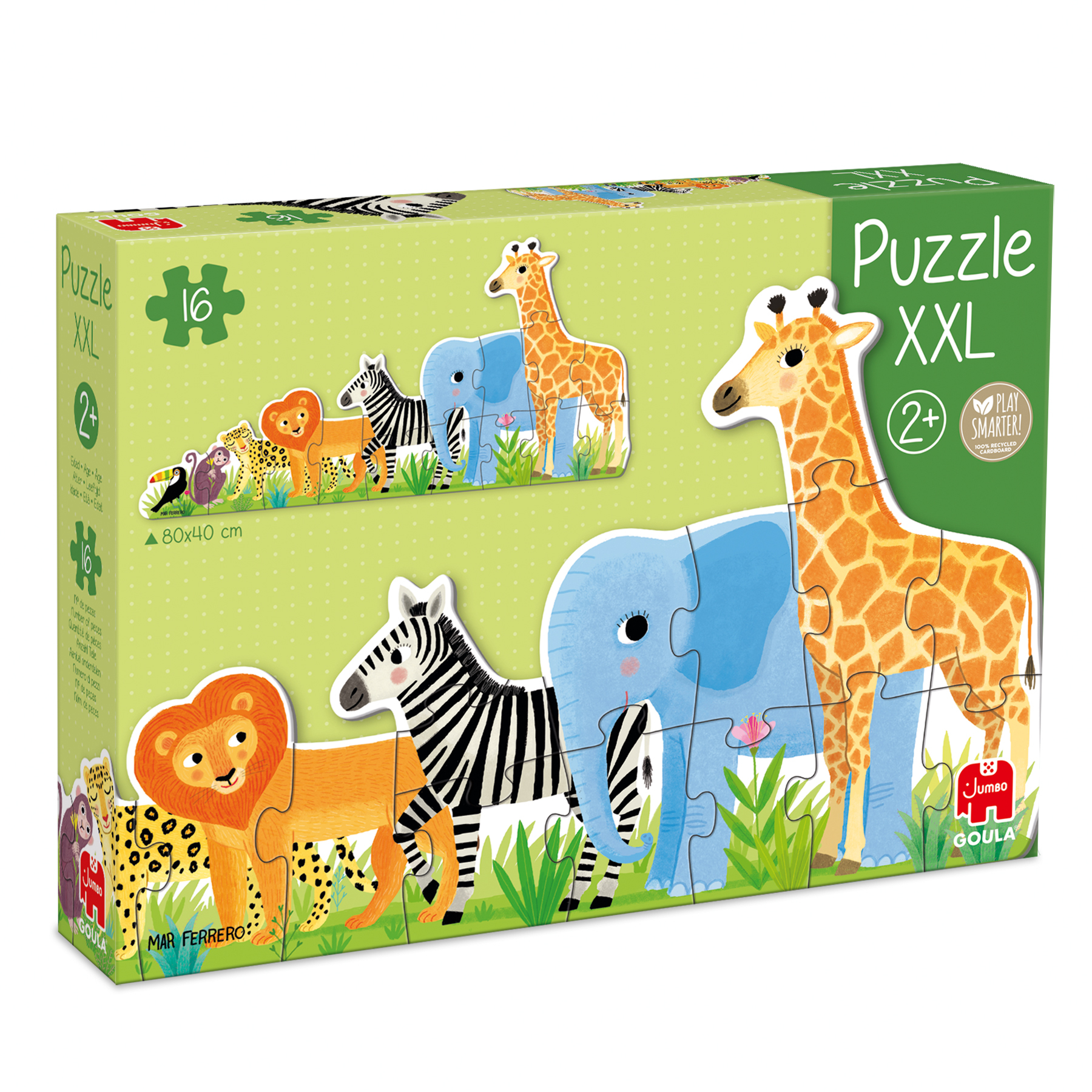 Puzzle z różnymi zwierzętami, takimi jak lew, zebra, słoń i żyrafa.