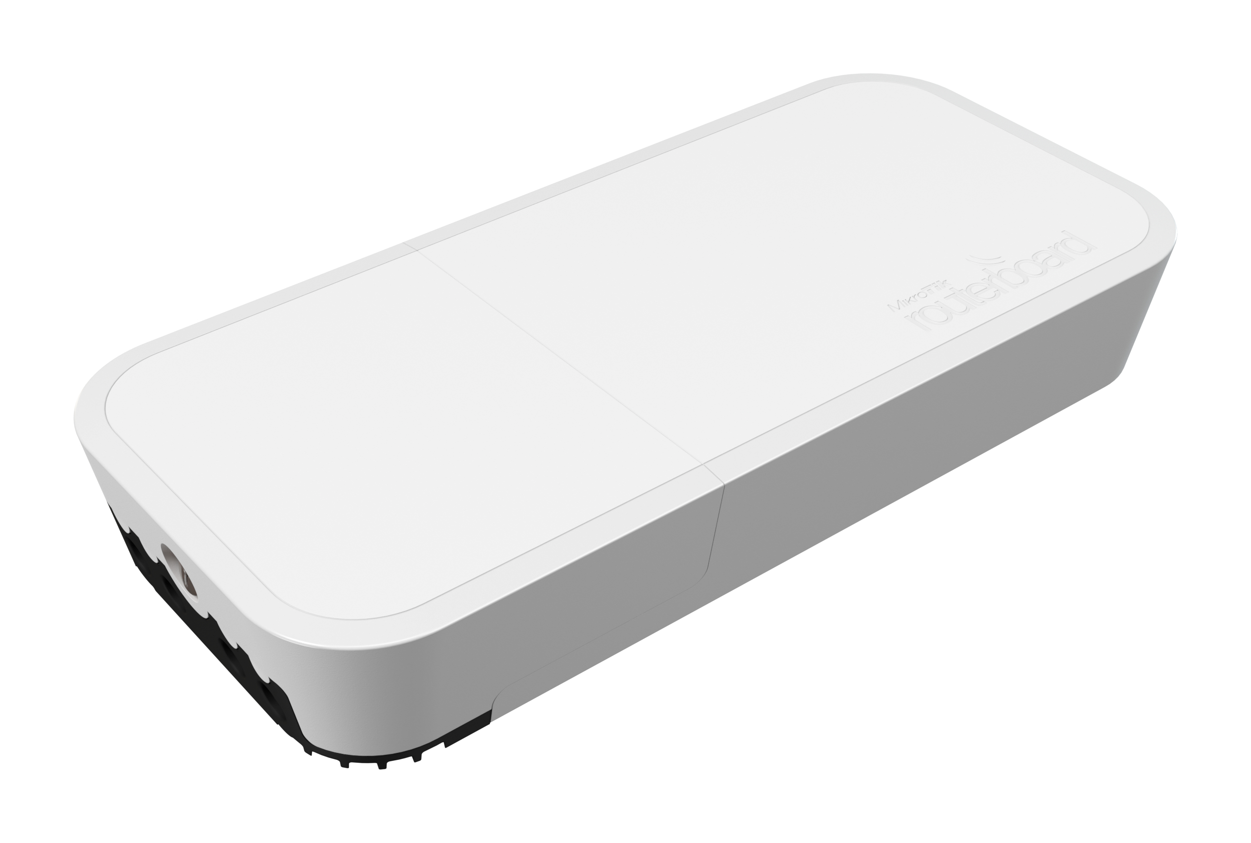 Biały, prostokątny router. Ma logo z przodu i czarną podstawę.