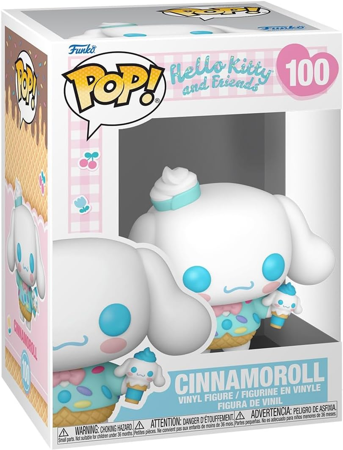 Pudełko Funko Pop z figurką Hello Kitty. Pudełko przedstawia Cinnamorolla z małym lodem.