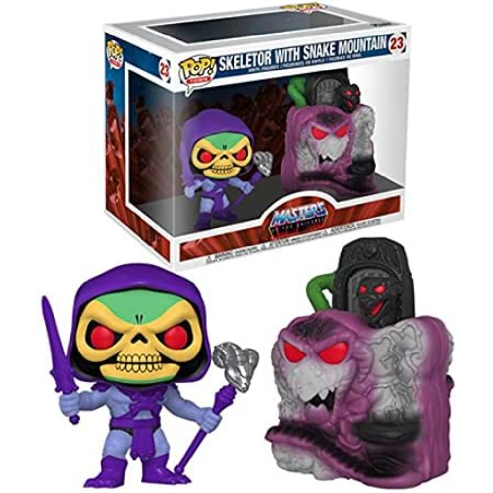 Ein Box-Set mit Skeletor und Snake Mountain Funko Pop Figuren. Der Hintergrund ist weiß.