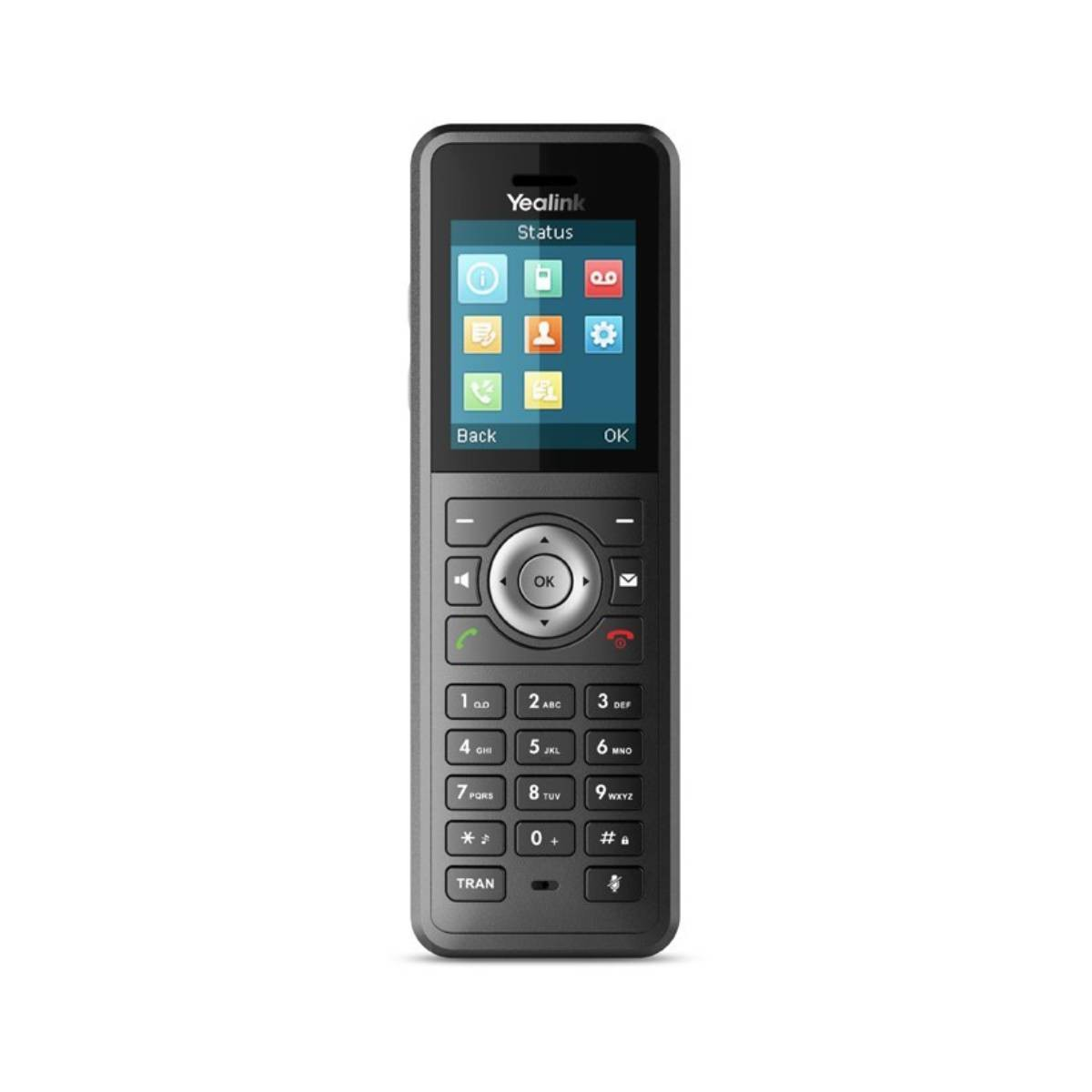 Telefono portatile nero e grigio. Ha uno schermo e dei pulsanti.