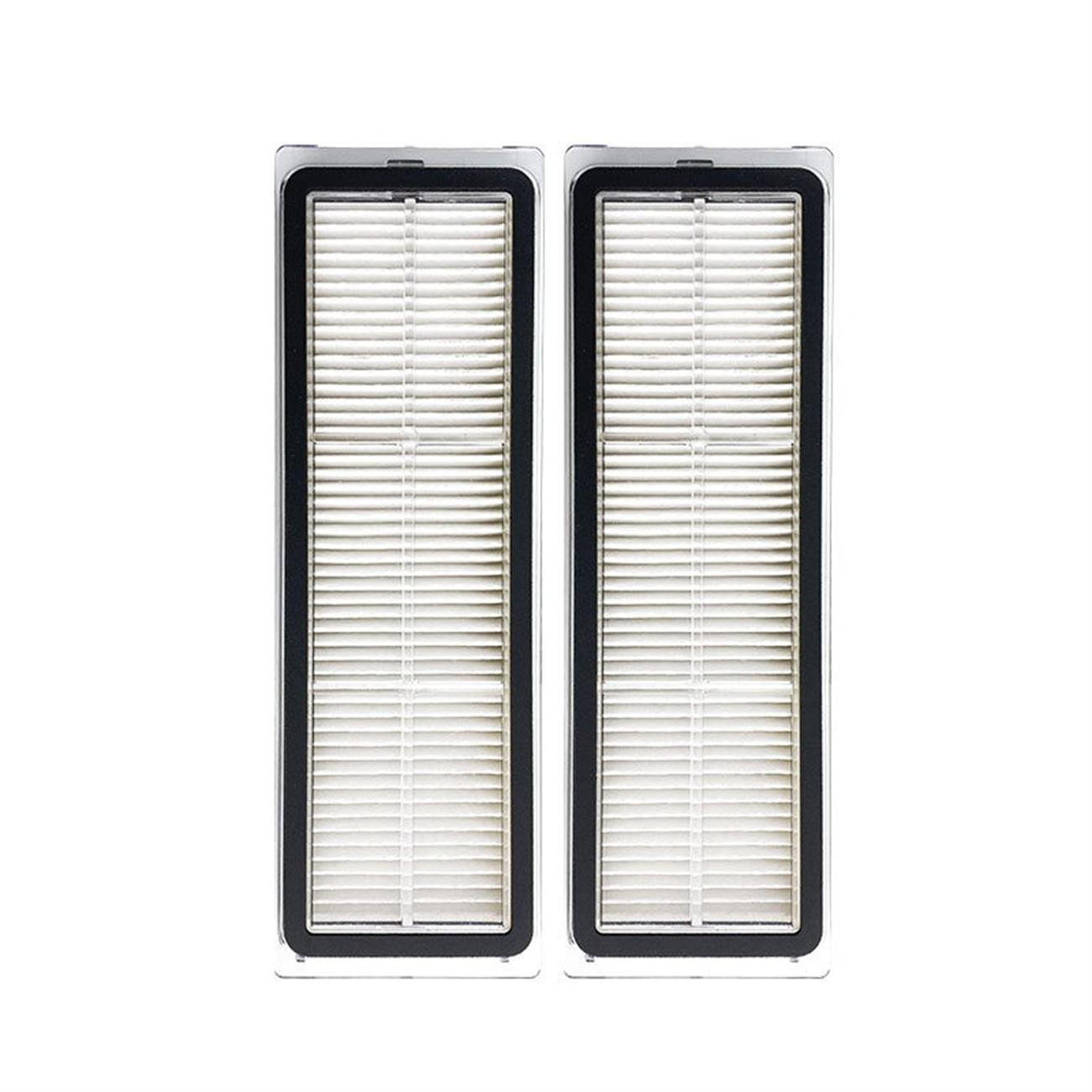 Zwei rechteckige Filter nebeneinander. Jeder hat einen weißen, gefalteten Filter in einem schwarzen Rahmen.