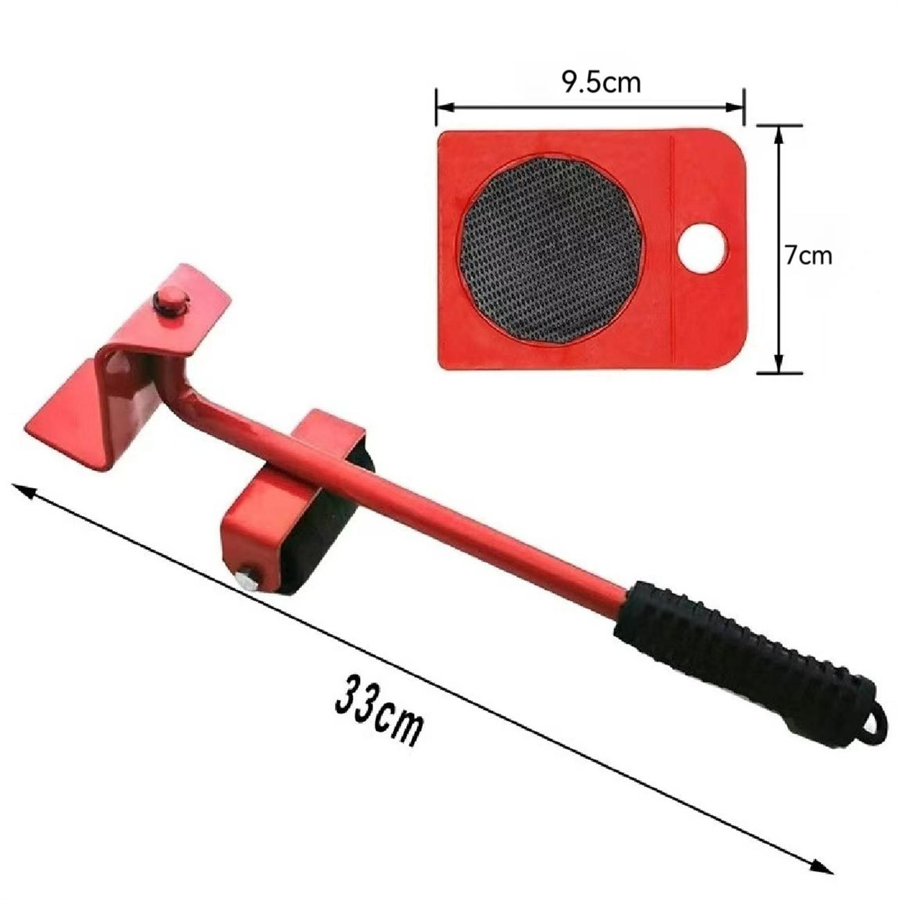 Rotes Werkzeug mit schwarzem Griff und Maßband, das eine Länge von 33 cm anzeigt.