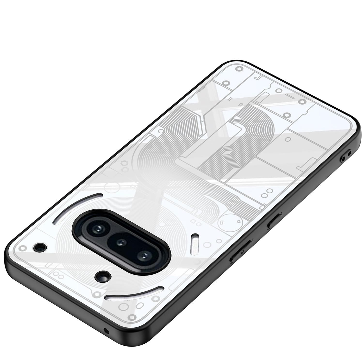 Ein Telefon mit Leiterplattendesign auf der Rückseite. Das Telefon ist schwarz mit einem schwarzen Kameramodul.
