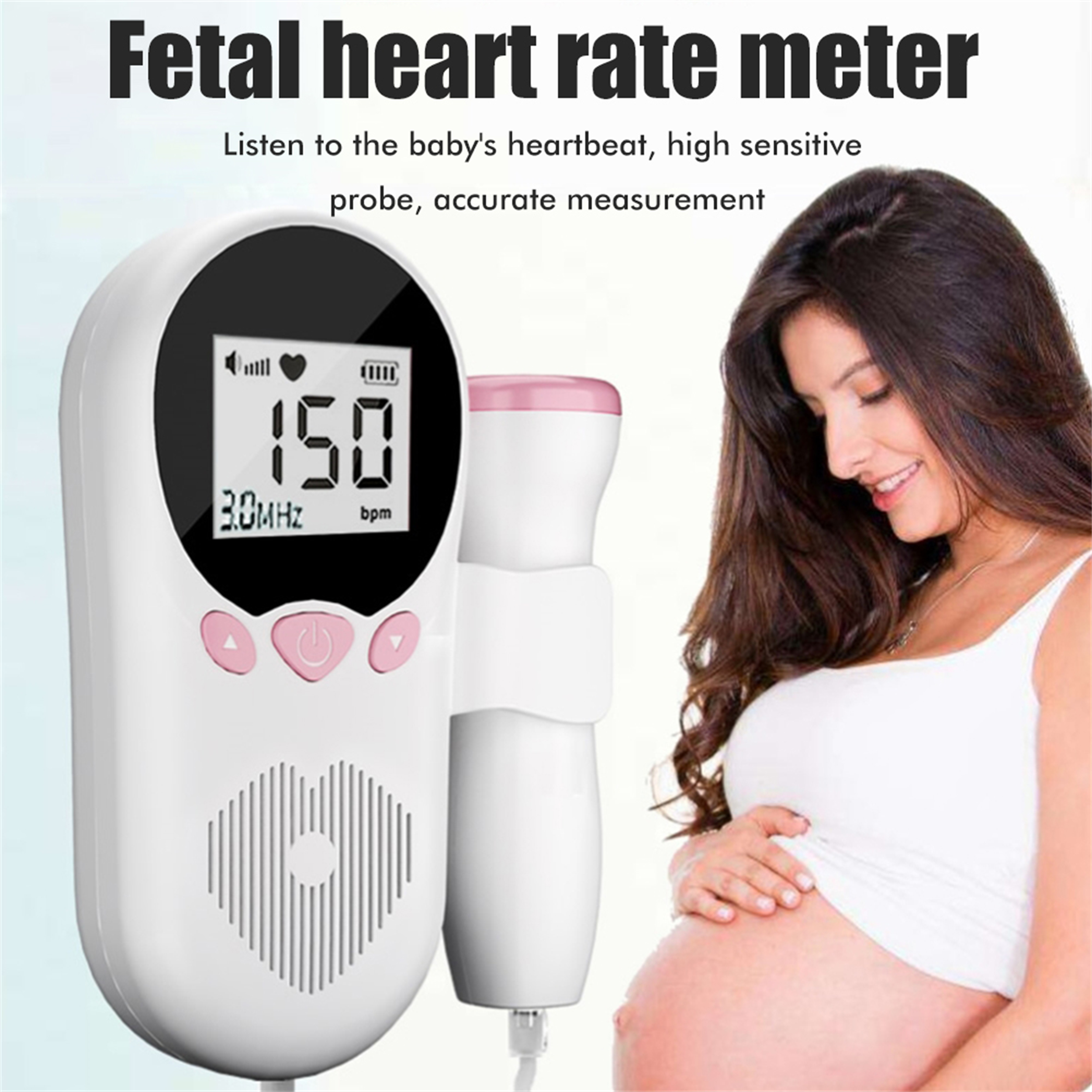 Eine schwangere Frau mit einem fetalen Herzfrequenzmonitor.
