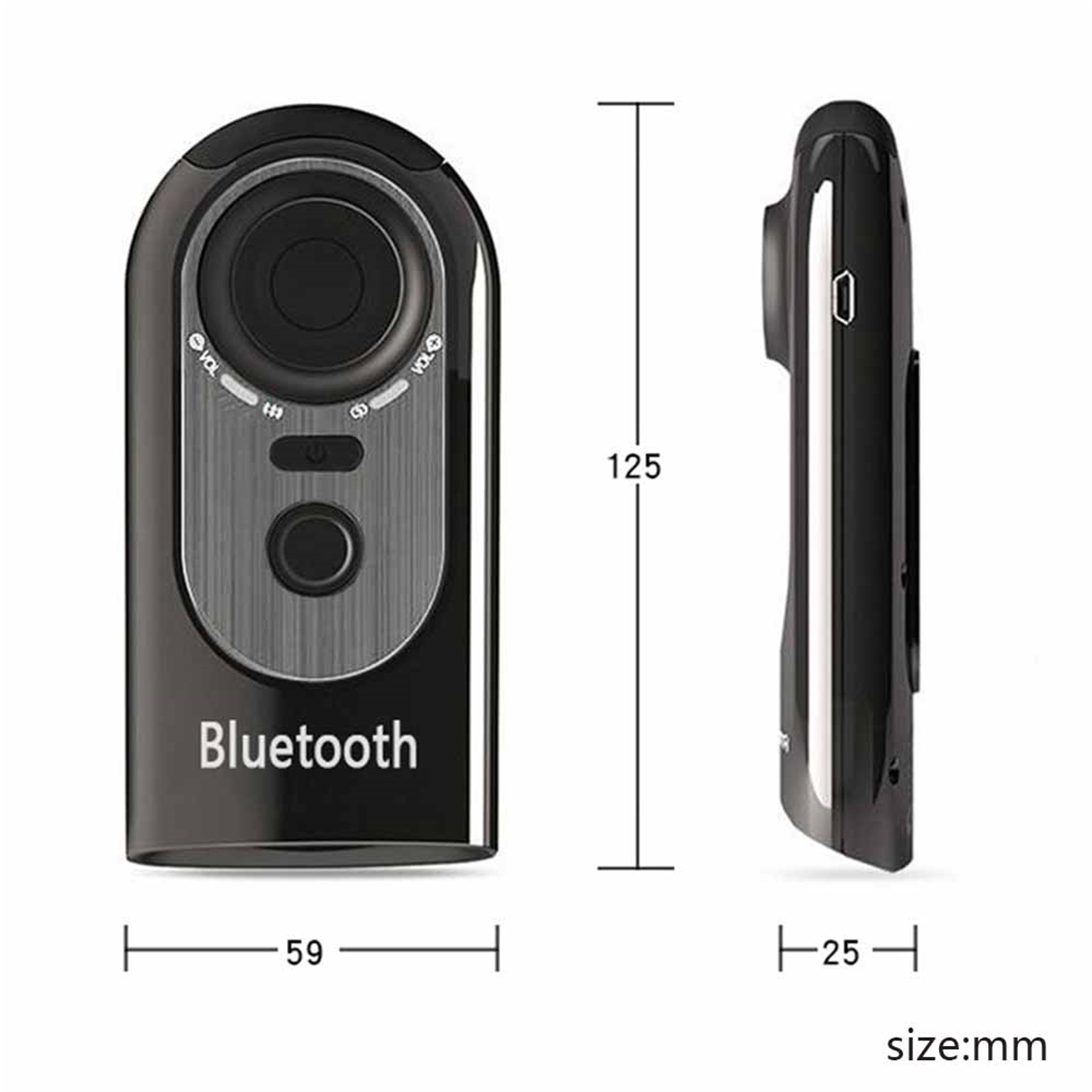 Ein Bluetooth-Lautsprecher mit angegebenen Abmessungen. Der Lautsprecher ist schwarz.