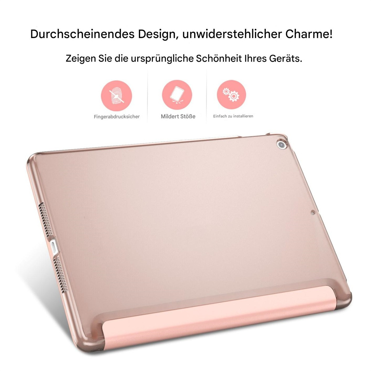 Eine pinkfarbene Tablet-Hülle. Die Hülle ist transparent und bietet Funktionen wie Fingerabdruckresistenz und einfache Installation.