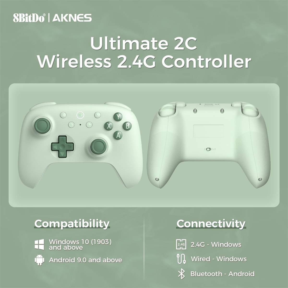 Zwei weiße Gamecontroller. Einer zeigt die Rückseite, der andere die Vorderseite.