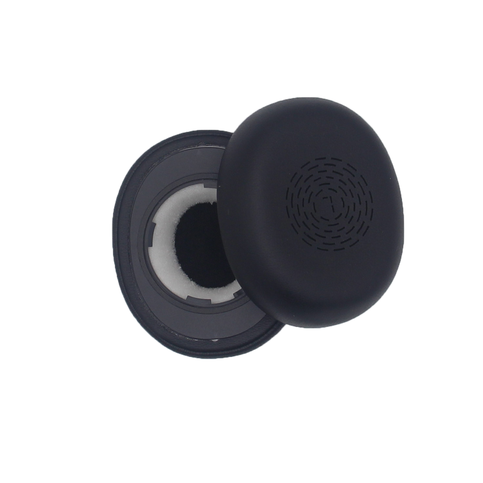 Poduszka do słuchawek, czarna z szarym wnętrzem, jedna odłączona.