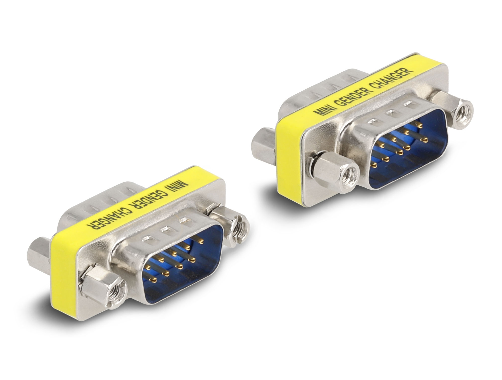 Due mini cambia genere con etichette gialle sono mostrati su uno sfondo bianco.