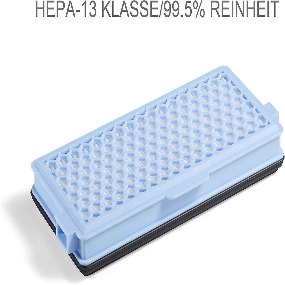 Hellblauer HEPA-13 Filter. Er hat eine Wabenstruktur mit schwarzem Rahmen.