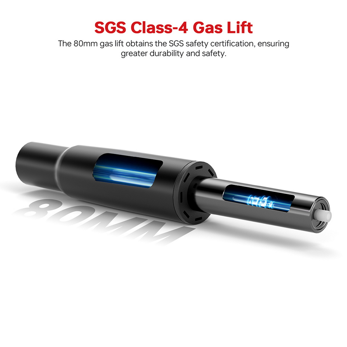 Schwarzer Gasliftzylinder mit blauen Innendetails. Der Text lautet: "SGS Class-4 Gas Lift".
