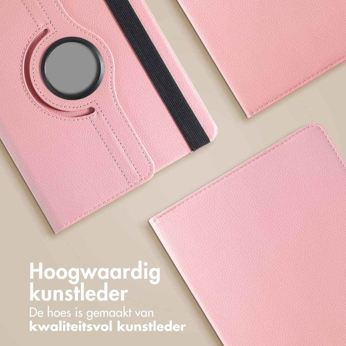 A close-up of pink faux leather. The focus is on the quality of the material.