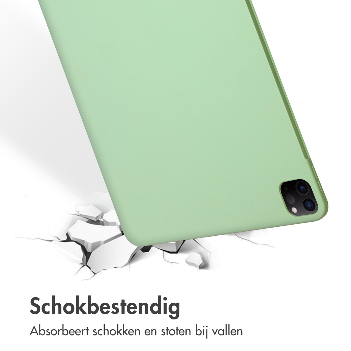 Green tablet case. Cracked surface under the tablet.