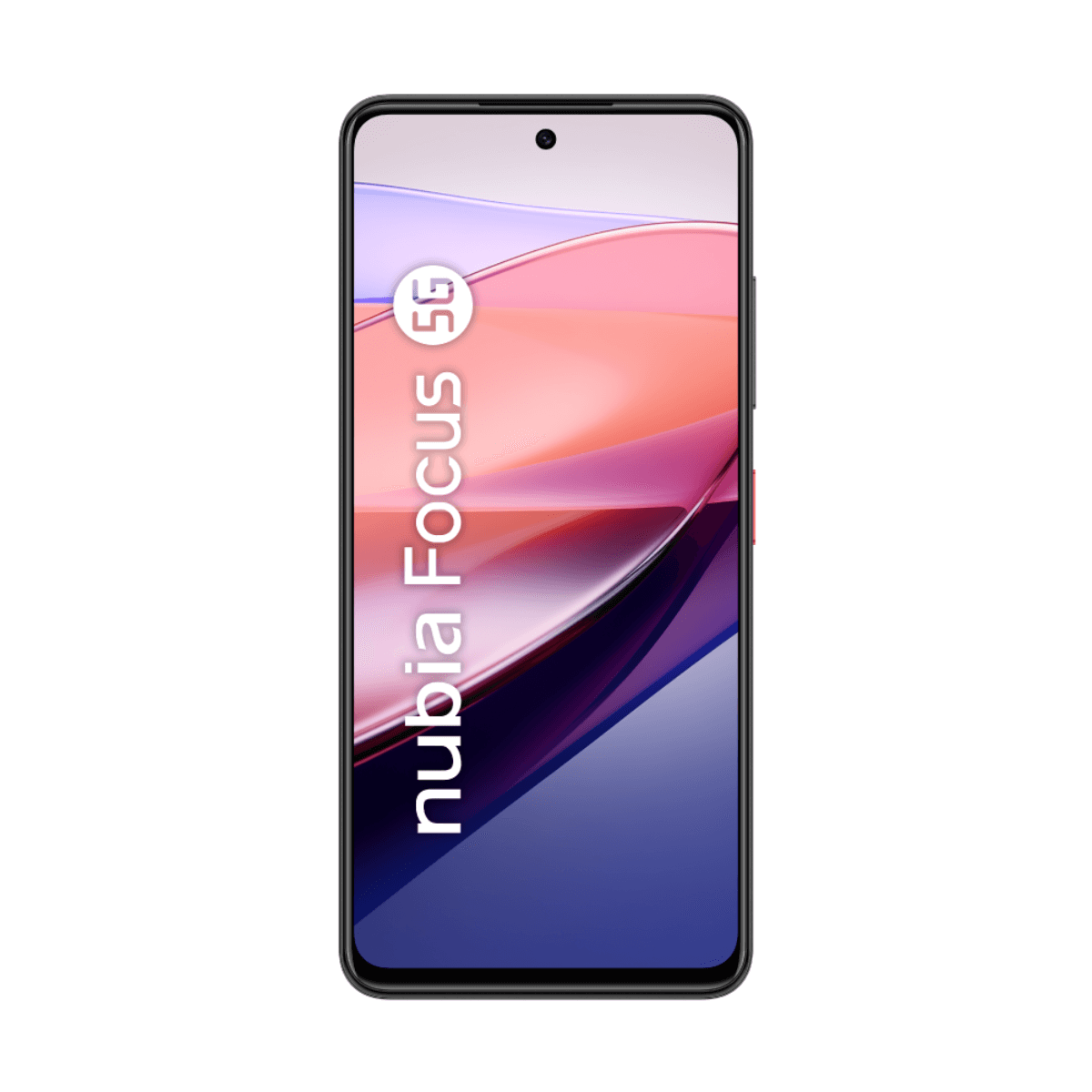 Schwarzes Smartphone mit großem Bildschirm, der einen bunten, abstrakten Hintergrund zeigt.