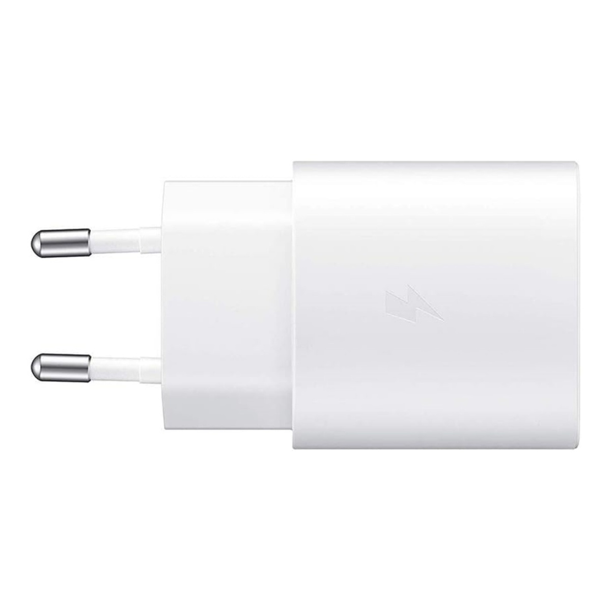 Ein weißes Samsung Ladegerät mit zwei Stiften.