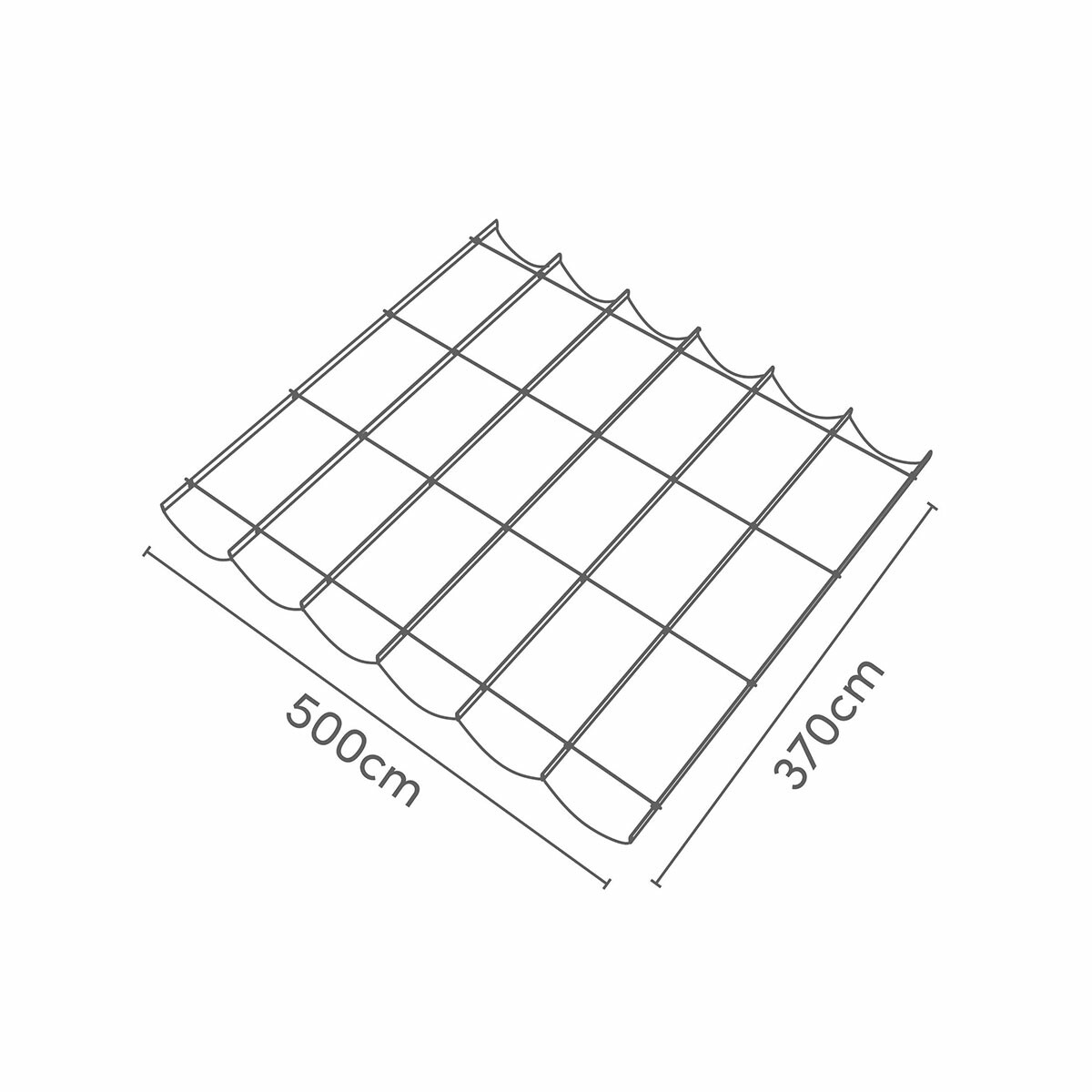 Une grille en métal avec dimensions, 500cm x 370cm, sur fond blanc.