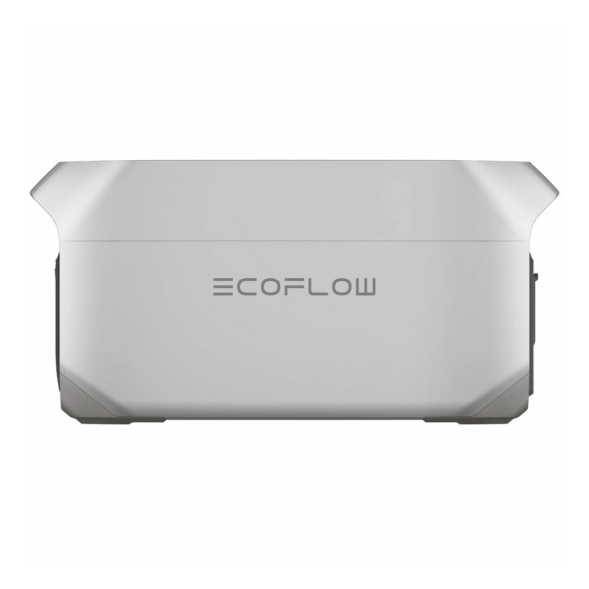 Un dispositivo ECOFLOW rettangolare bianco. Il logo ECOFLOW è visibile sulla parte anteriore. È in un ambiente da studio.