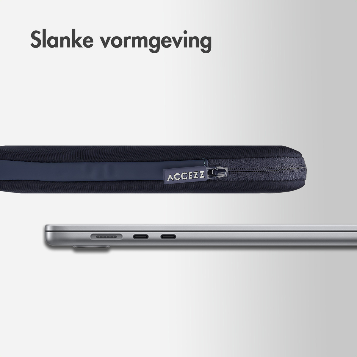 Laptop case with a zipper, showing the side of a laptop inside.