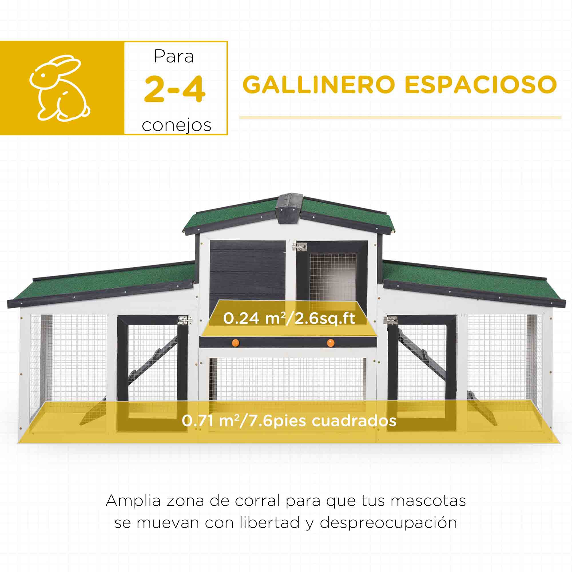 Una espaciosa conejera. Proporciona espacio para 2-4 conejos. Amplia zona para moverse libremente.