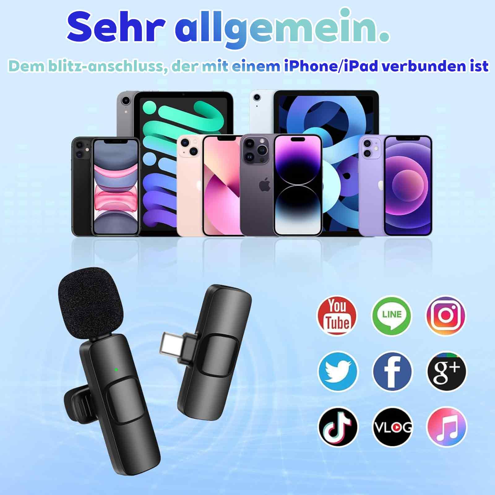 Eine Sammlung elektronischer Geräte, darunter Telefone und Tablets, mit Social-Media-App-Symbolen und Text.