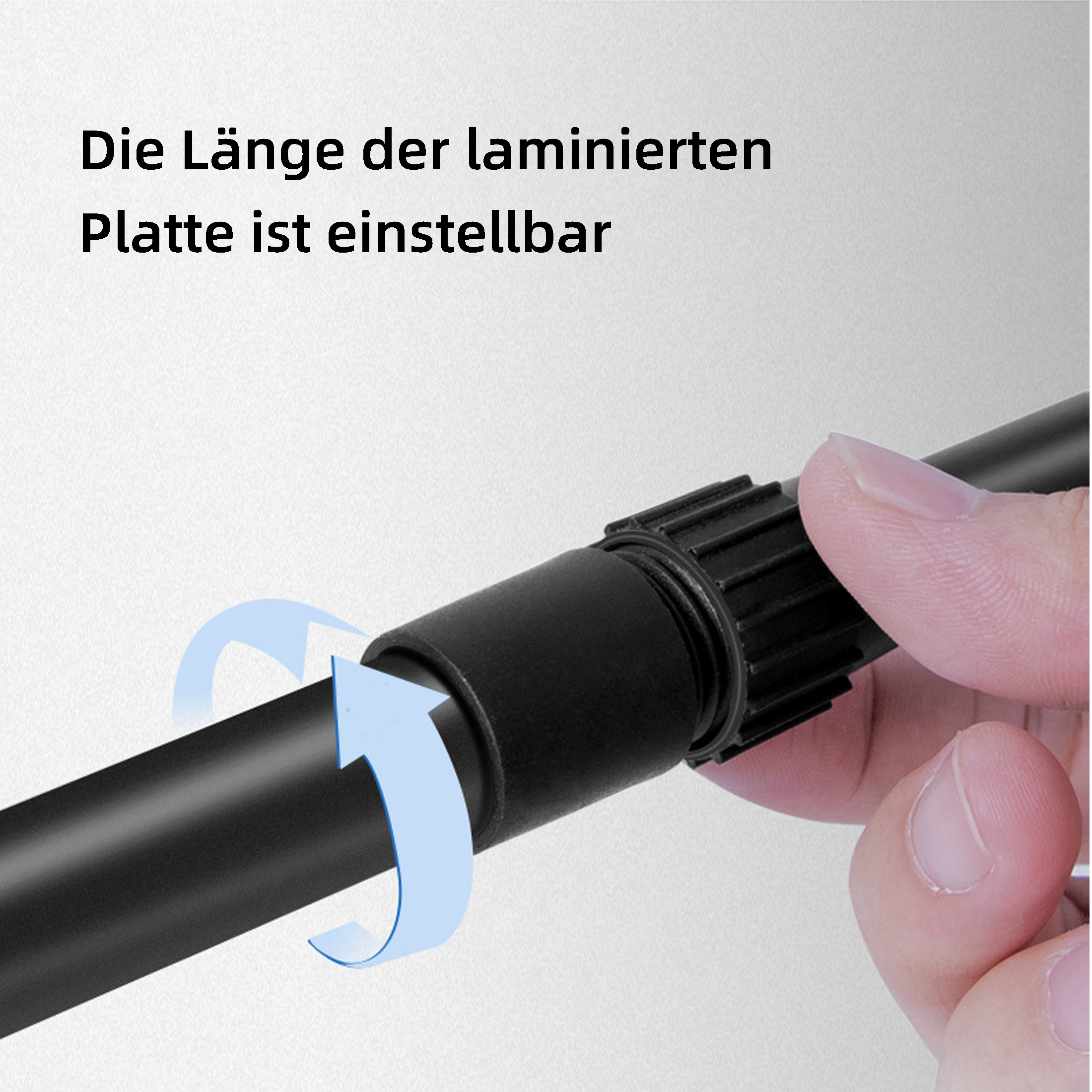 Nahaufnahme einer schwarzen Stange mit einem rotierenden Pfeil und Text.