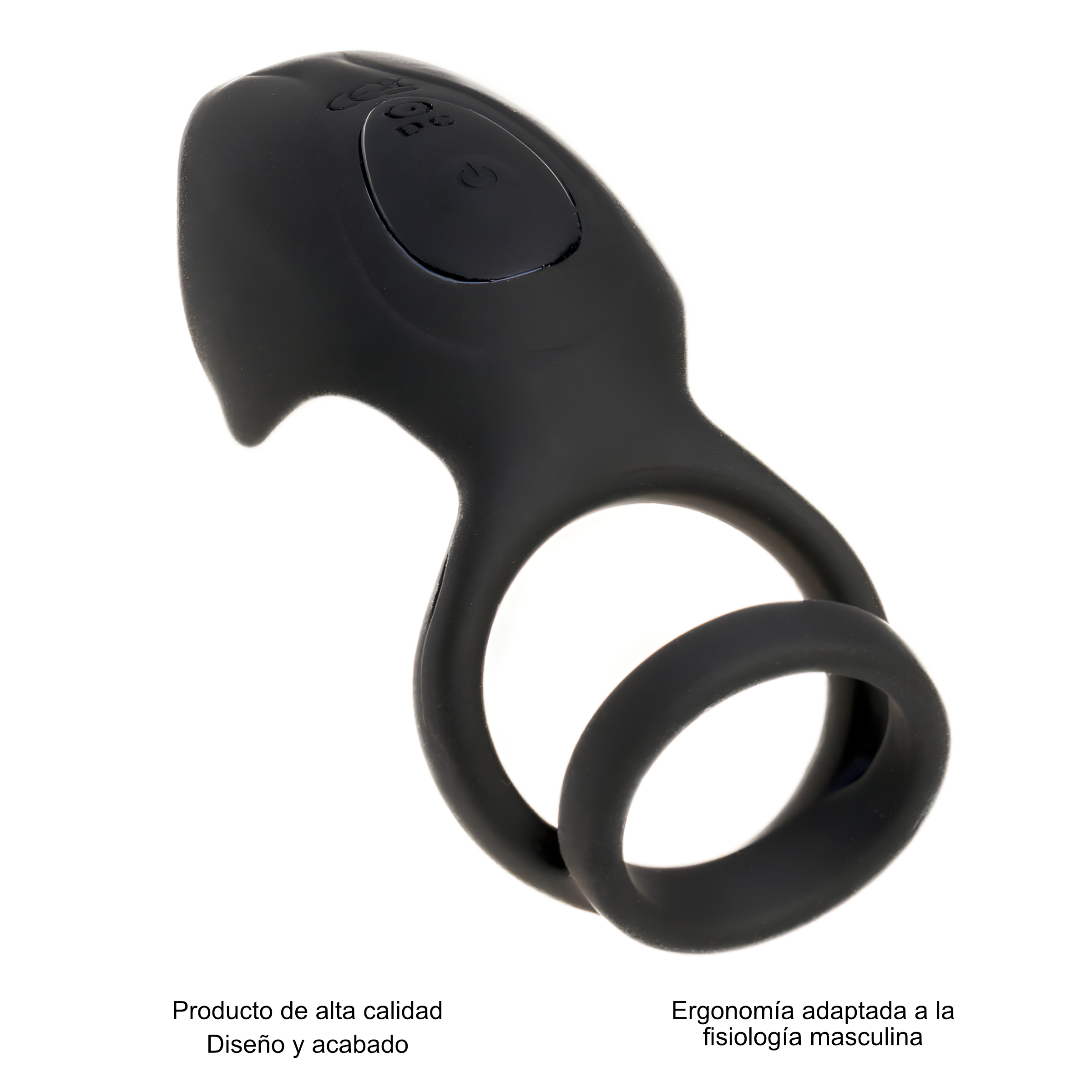 Anillo sexual negro con diseño curvo. Producto de alta calidad, diseño ergonómico para fisiología masculina.