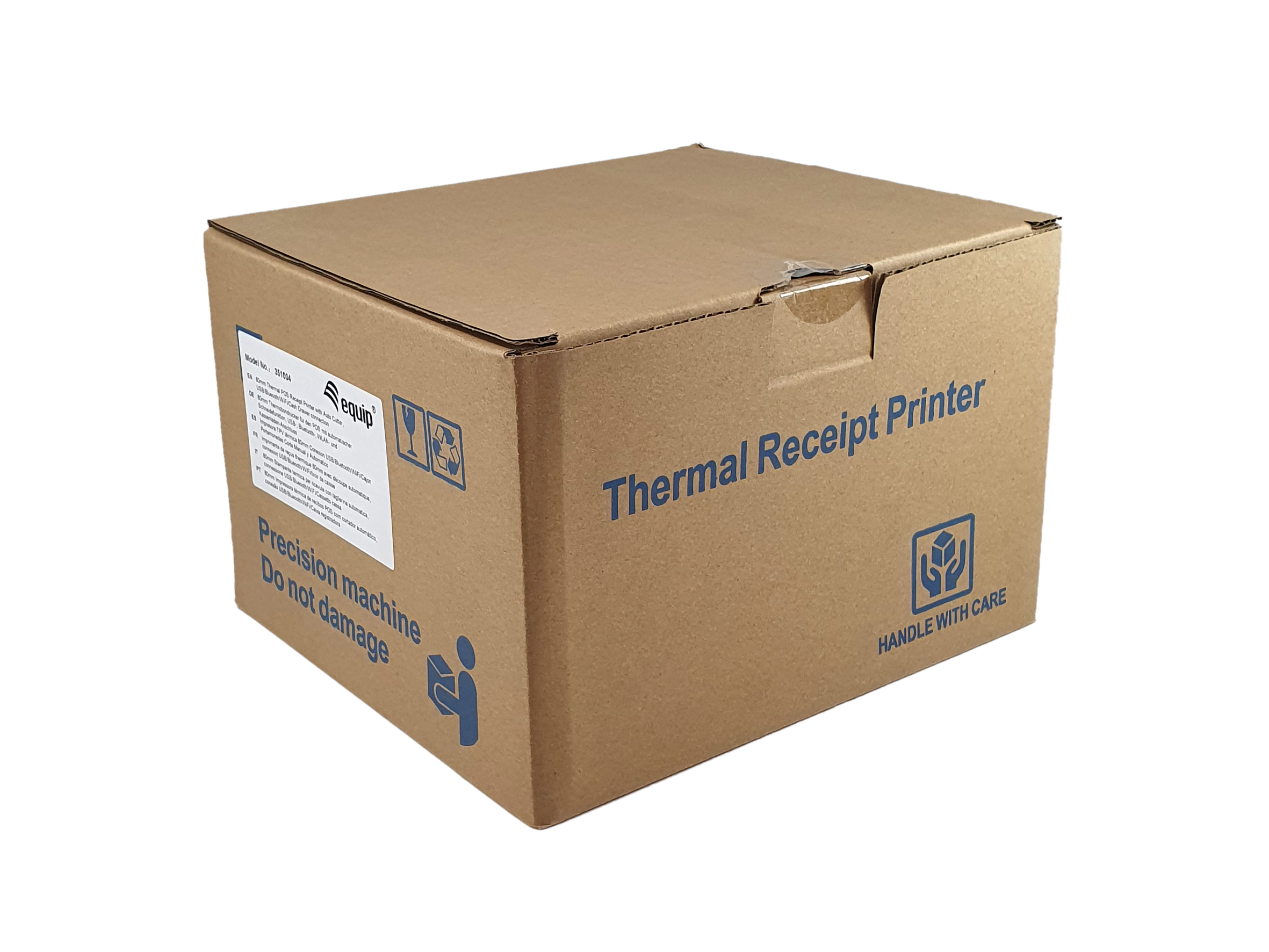 Kartowny z niebieskim napisem 'Thermal Receipt Printer'.