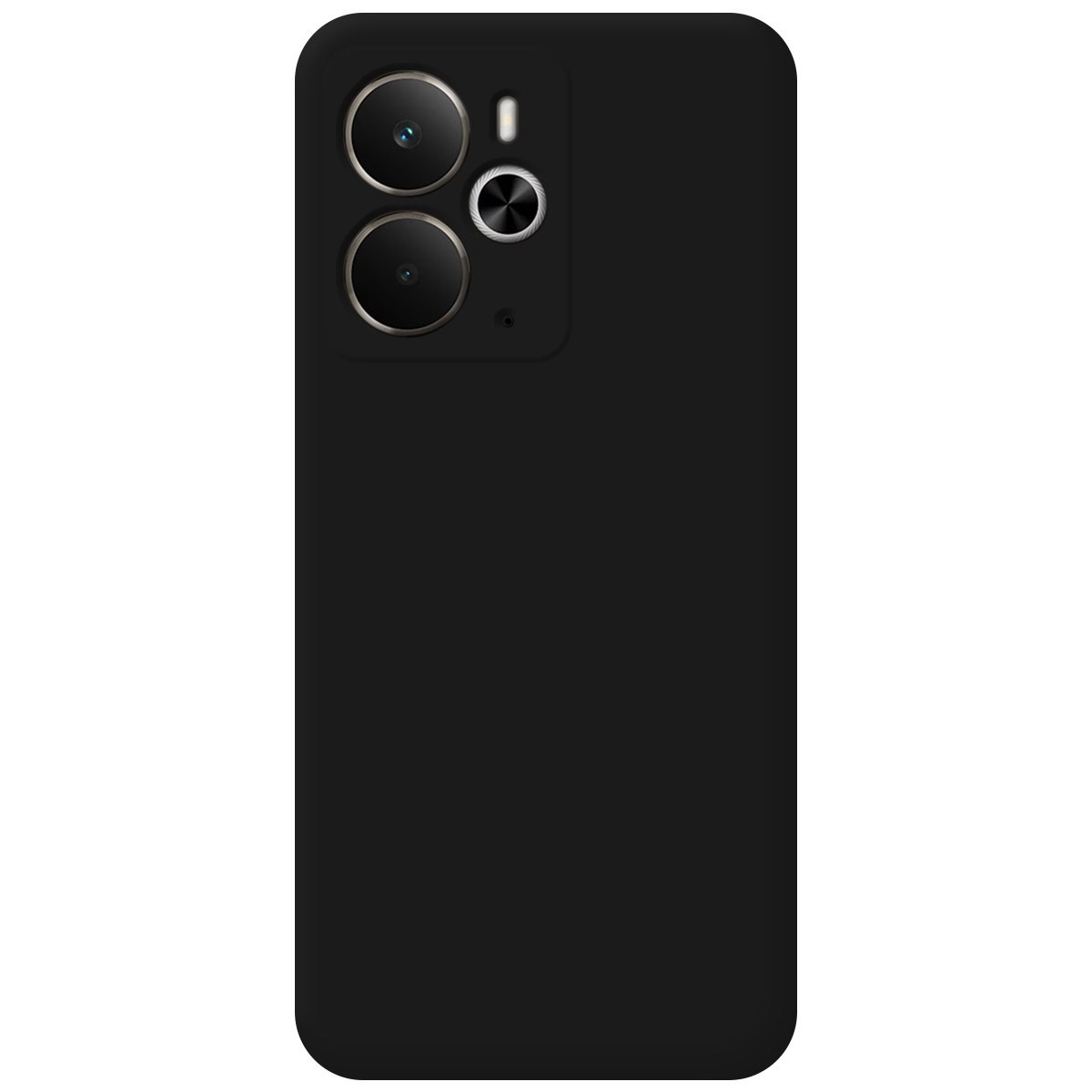 Custodia per telefono nera con dettagli della fotocamera.