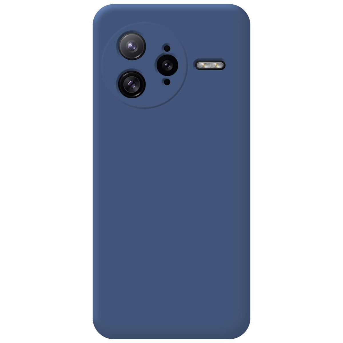 Una custodia per telefono blu tinta unita con un modulo fotocamera. Ha un design pulito e semplice.
