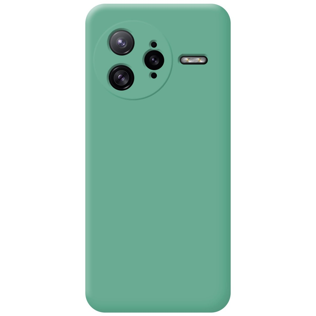 Una custodia per telefono verde con la sezione della fotocamera visibile. Ha un design semplice.