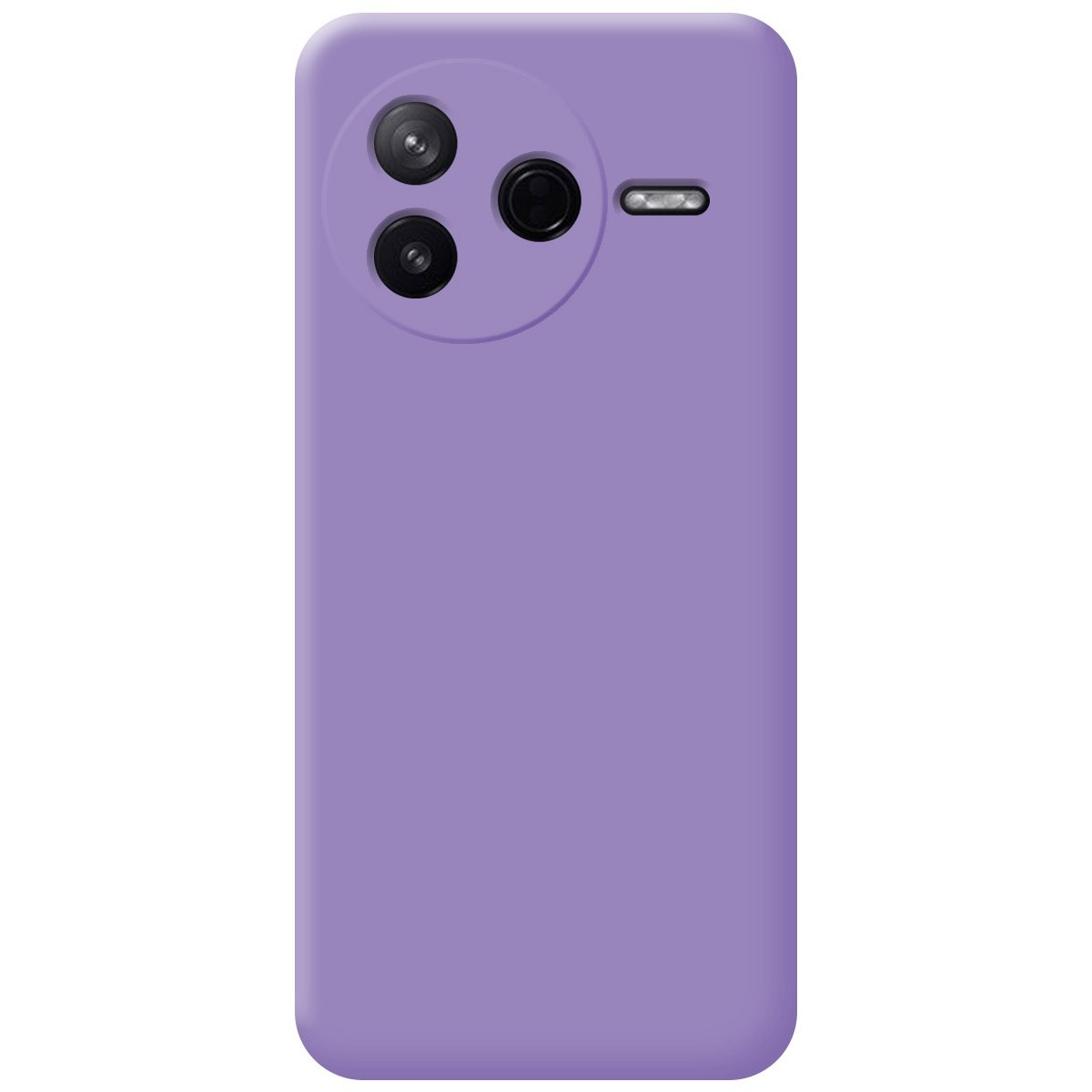 Custodia per telefono viola tinta unita con tre obiettivi e un flash.