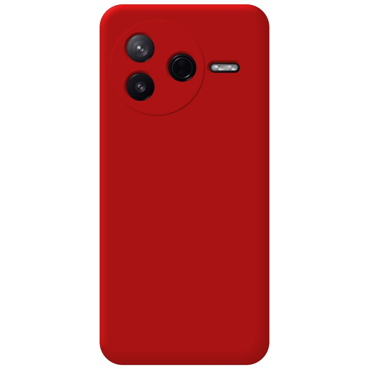 Custodia del telefono rossa con una fotocamera. Lo schermo del telefono mostra l'ora e il luogo.