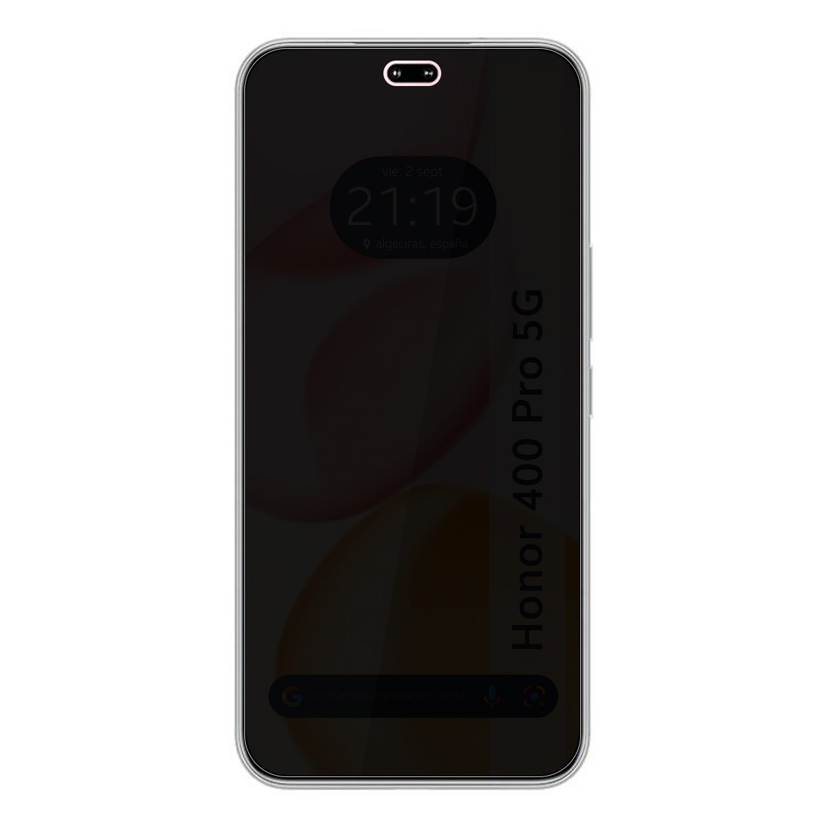Schermo del telefono con ora e data. Sfondo scuro. Testo: Honor 400 Pro 5G.
