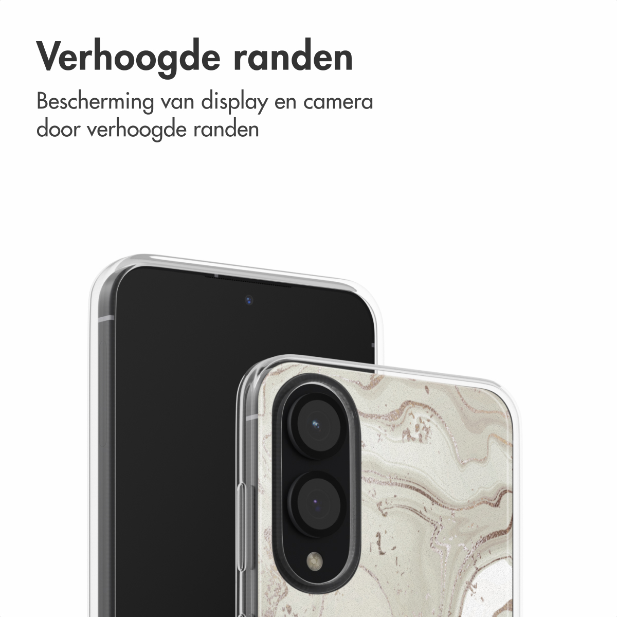 Twee telefoons naast elkaar. Eén zwart, de ander met een marmerpatroon.