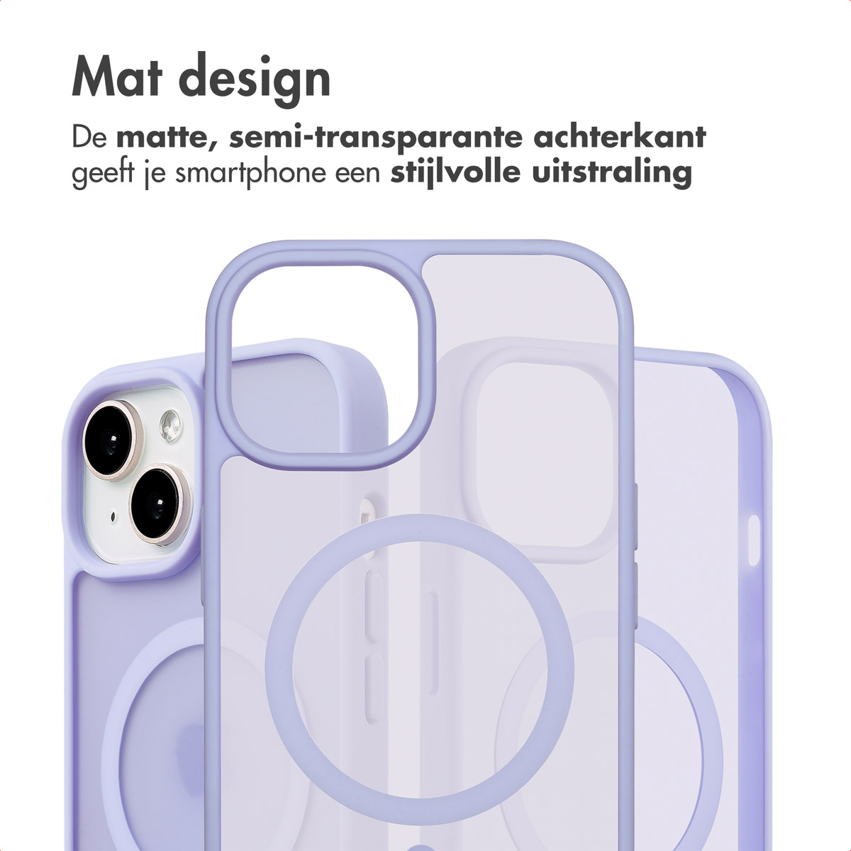 A phone case with a purple frame and a clear back with a circle.