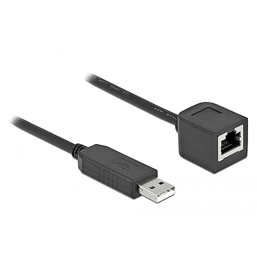 Cavo adattatore da USB a Ethernet nero con connettore USB.