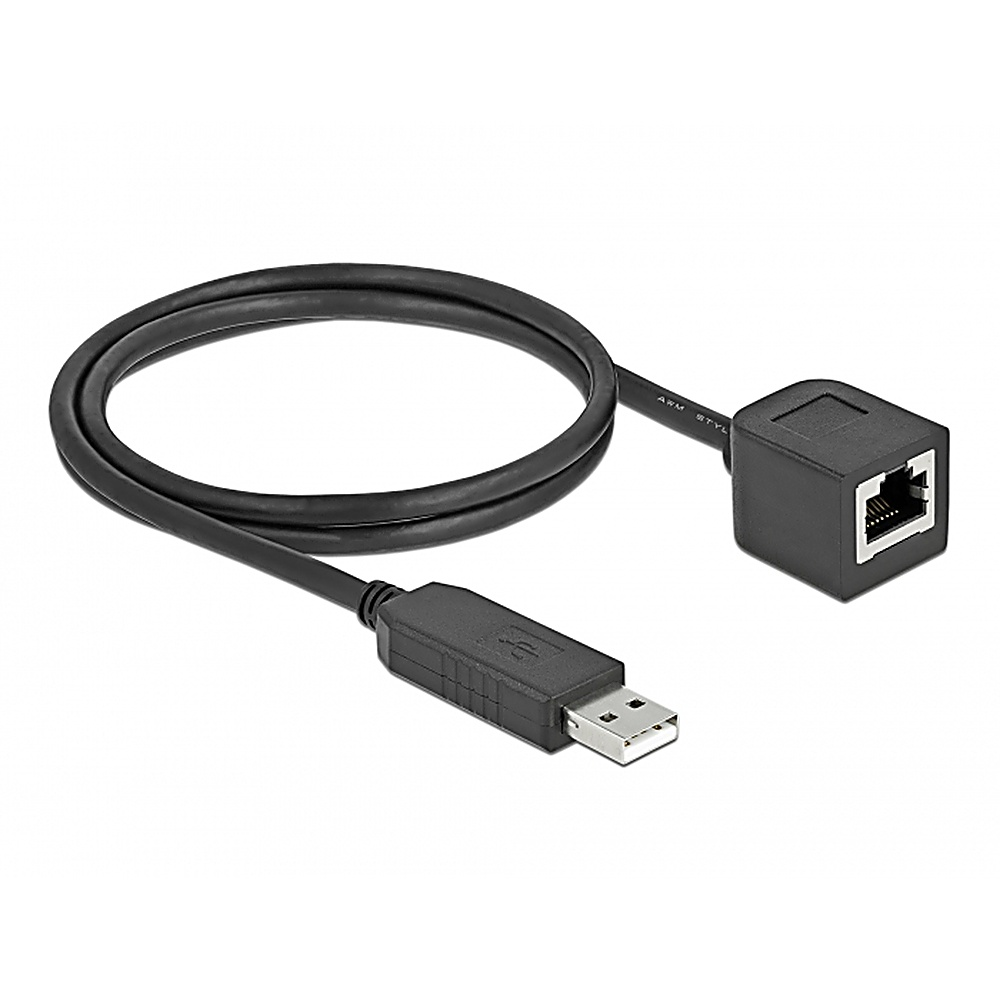 Cavo adattatore da USB a Ethernet nero con connettore USB.