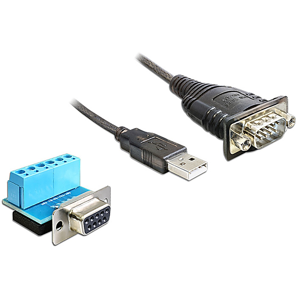 Cavi: USB a DB9, DB9 a morsettiera e USB nero a DB9.