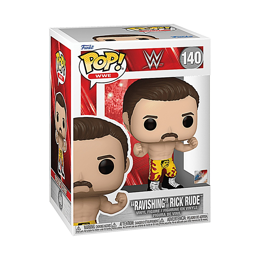 Pudełko Funko Pop z figurką zapaśnika i napisem "Ravishing Rick Rude".