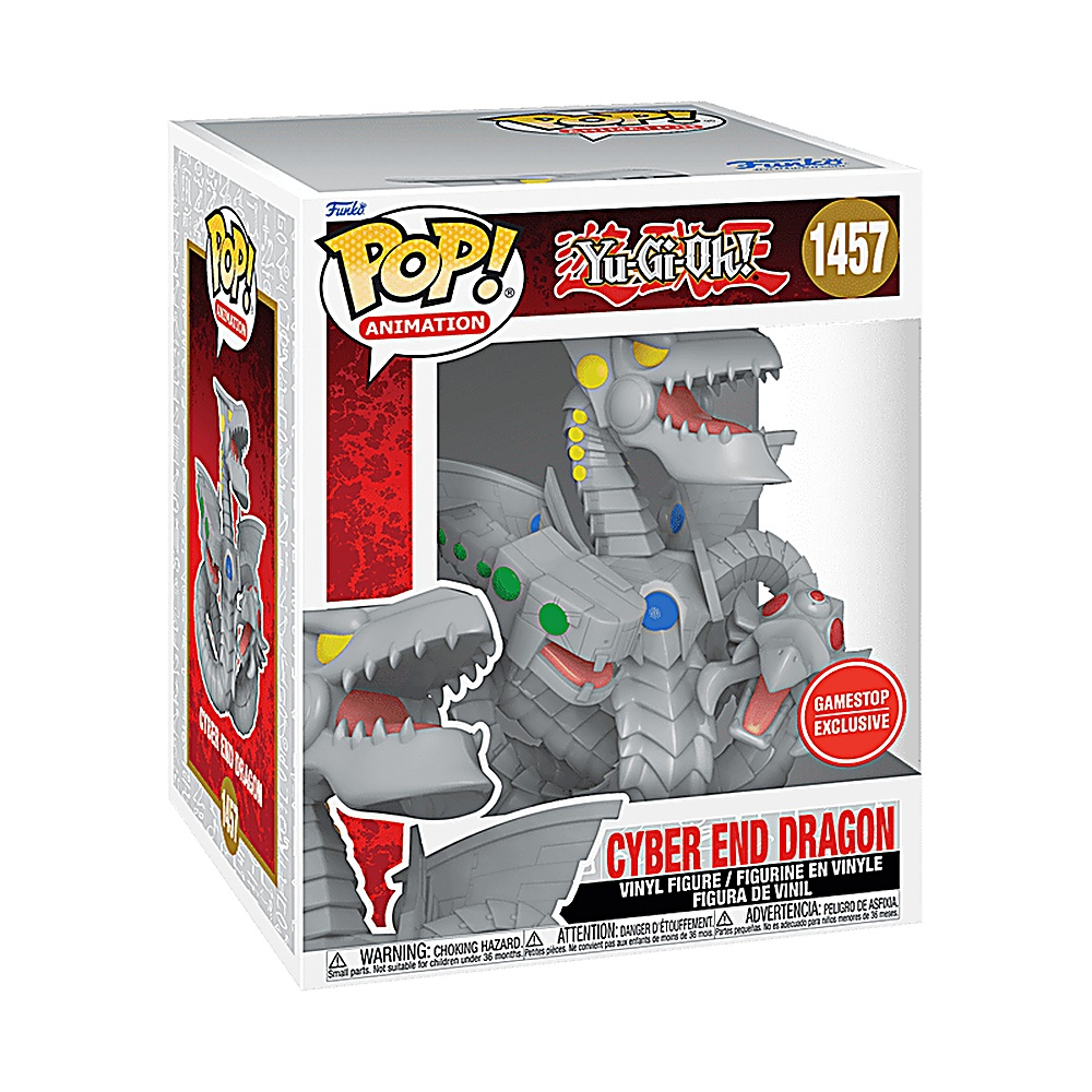 Pudełko Funko Pop dla figurki Cyber End Dragon. Pudełko jest białe, a figurka widoczna w środku.